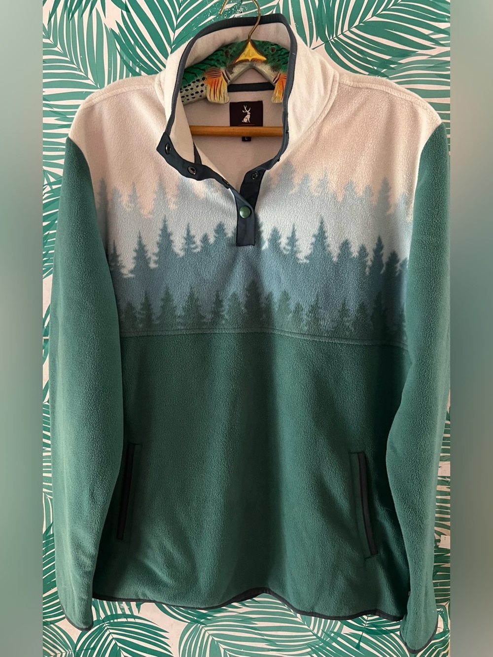 Jack & Sage 1/4 button pine cascade Forest Gradient Green Fleece Pullover Sz L